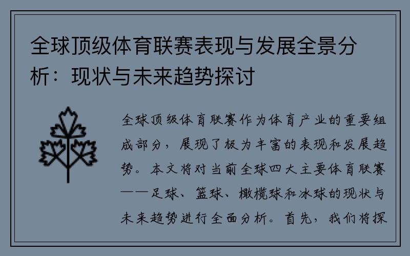 全球顶级体育联赛表现与发展全景分析：现状与未来趋势探讨